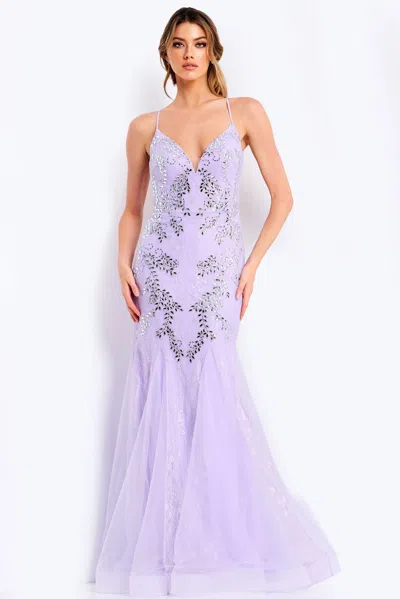 Jovani 49660 Mermaid Long Formal Beaded Prom Dress In Purple