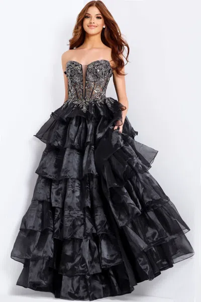 Jovani 50259 Long Formal Corset Beaded Prom Dress In Black