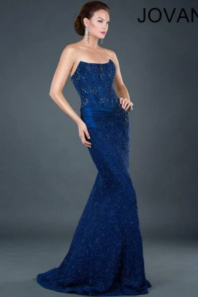 Jovani 5470 Strapless Corset Long Mermaid Dress In Blue