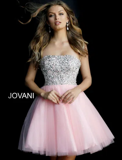 Jovani 58470 Prom Short Strapless Cocktail Dress In Pink