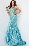 Jovani 59762 Long Sleeveless Mermaid Prom Dress In Blue