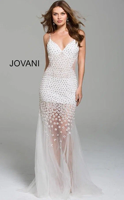 Jovani 60695 Spaghetti Strap Long Prom Gown In White