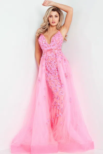 Jovani 62929 Formal Long Beaded Prom Overskirt Dress In Pink