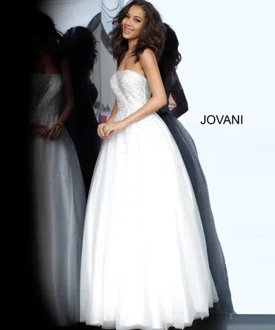 Jovani 65664 Prom Long Strapless Ball Gown In White