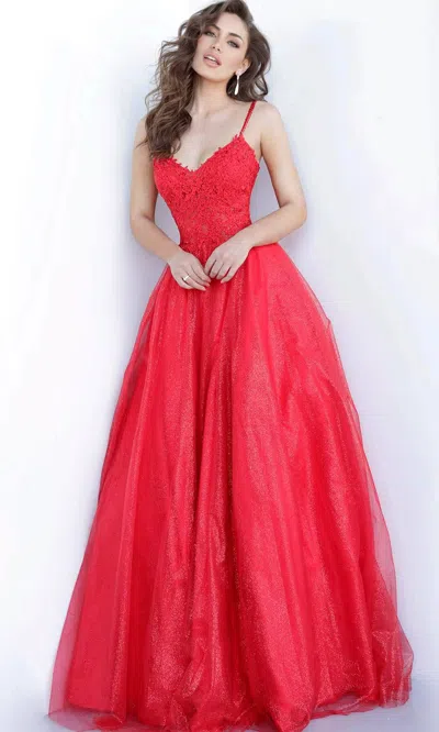 Jovani 67051 Long Formal A Line Glitter Prom Dress In Red