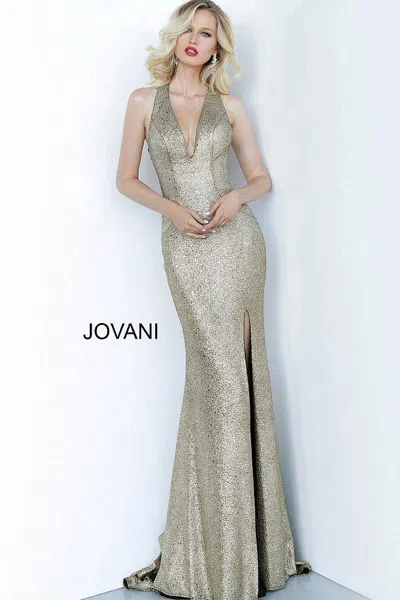 Jovani 68481 Gold Prom Formal Long Dress In Gray