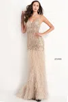 Jovani 68827 Formal Long Prom Fitted Feather Dress In Neutral