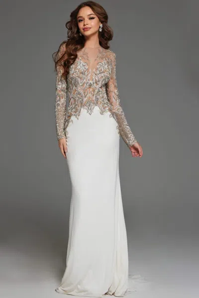 Jovani 88983 Long Beaded Wedding Dress In White
