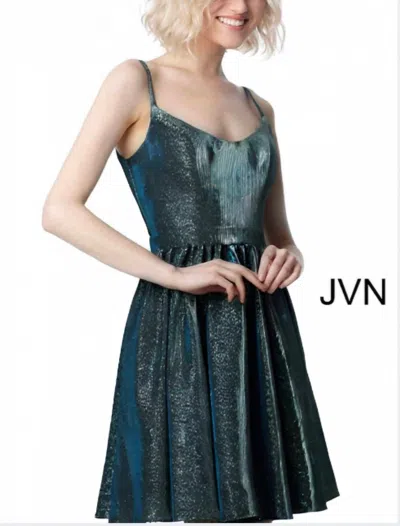 Jovani Align Sugar Glitter Mini Dress In Emerald In Gold