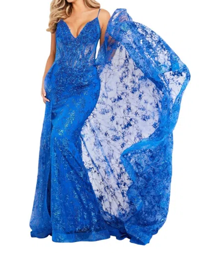 Jovani Amythyst Embellished Corset Bodice Dress In Royal Blue