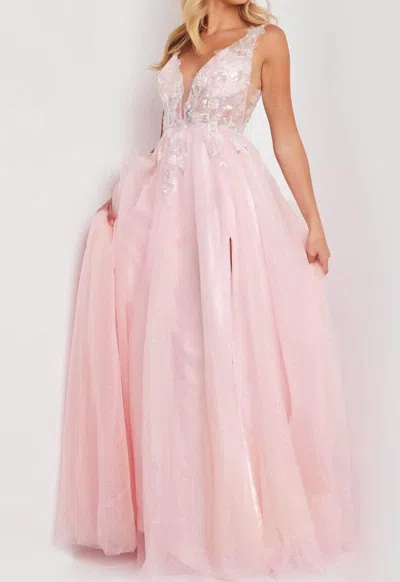 Jovani Applique Tulle Prom Gown In Light Pink