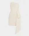 Jovani Asymmetric Strapless Side-drape Mini Dress In Neutral