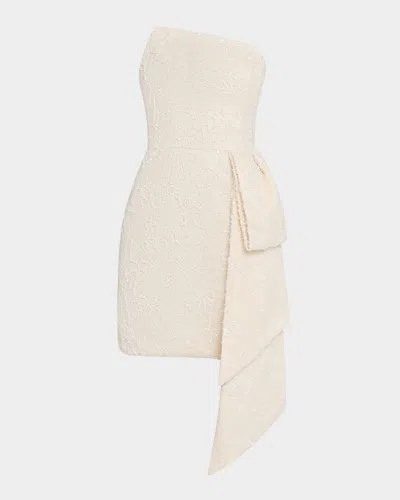 Jovani Asymmetric Strapless Side-drape Mini Dress In Neutral