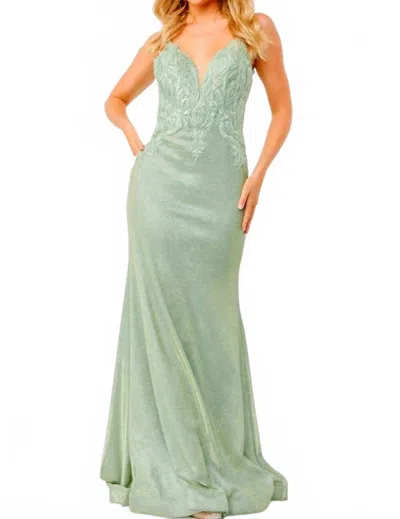 Jovani Backless Embroidered Gown In Light Green