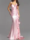 Jovani Backless Satin Gown With Bow Accent In Pink