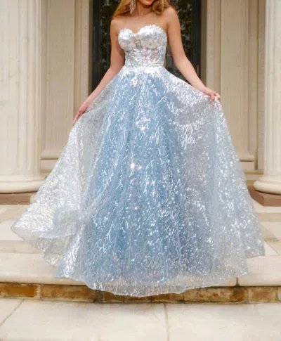 Jovani 08417 Long A Line Prom Sequin Formal Dress In Blue