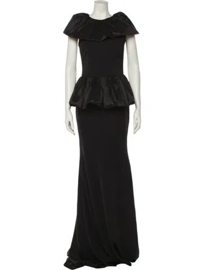 Pre-owned Jovani Bateau Neckline Long Dress In Black