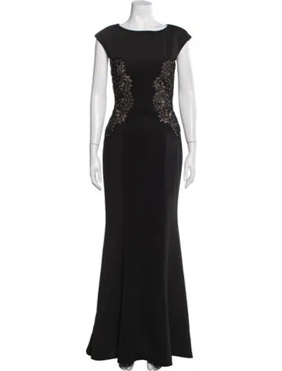 Pre-owned Jovani Bateau Neckline Long Dress In Black