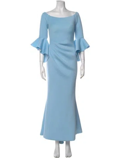 Pre-owned Jovani Bateau Neckline Long Dress In Blue