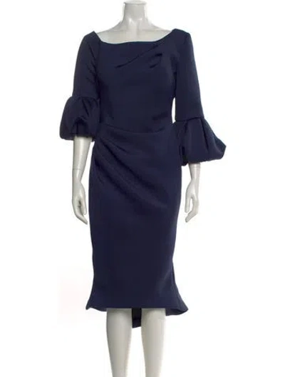 Pre-owned Jovani Bateau Neckline Midi Length Dress In Blue