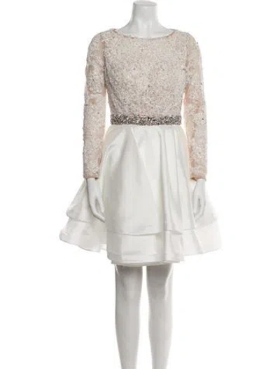 Pre-owned Jovani Bateau Neckline Mini Dress In White