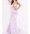 Jovani Beaded And Feather Gown In Lilac In Blue