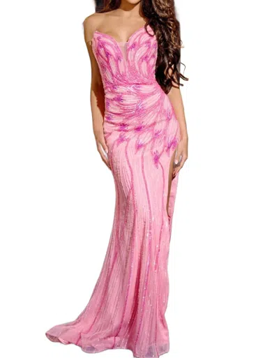 Jovani Beaded Backless Gown In Pink