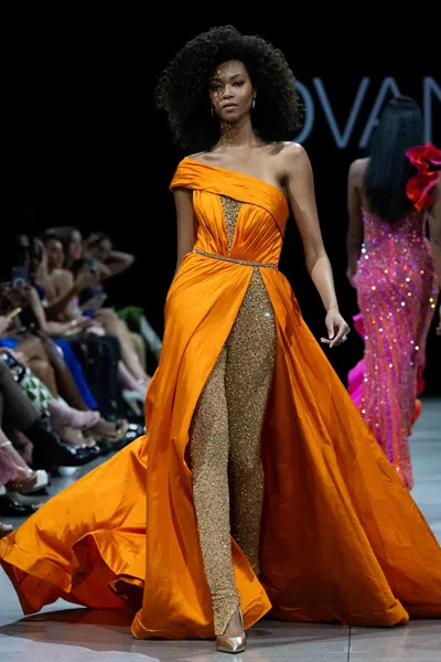 Jovani Beaded Café Jumpsuit In Orange