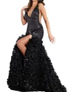 Jovani Beaded Fit And Flare Gown In Black In Black