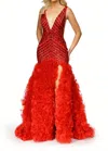 Jovani Beaded Fit And Flare Gown In Red In Red