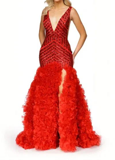 Jovani Beaded Fit And Flare Gown In Red