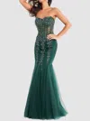 Jovani Beaded Mermaid Dress In Emerald In Green