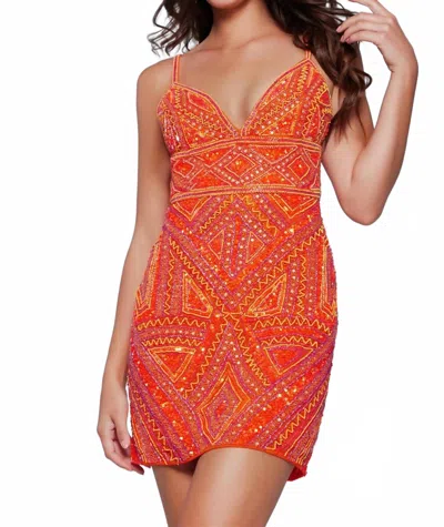 Jovani Beaded Mini Cocktail Dress In Orange In Red
