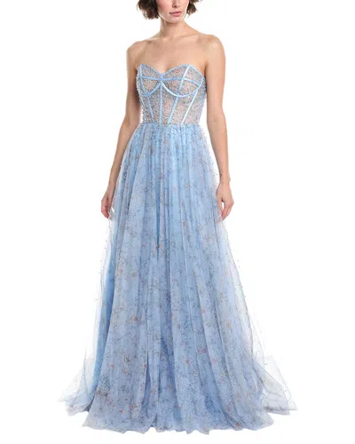 Jovani Beaded Tulle Gown In Blue