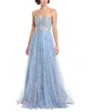 Jovani Beaded Tulle Gown In Blue