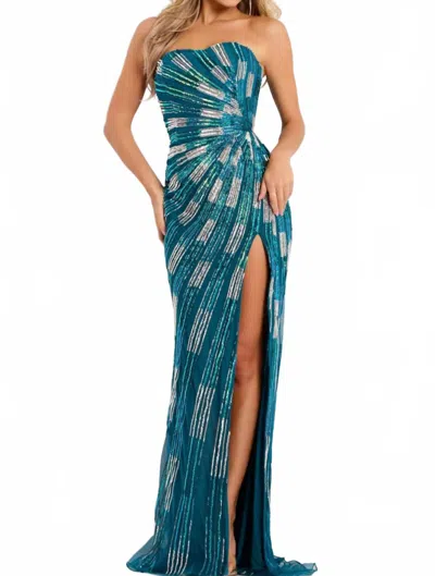 Jovani Beth Long Formal Prom Dress Gown In Teal In Blue