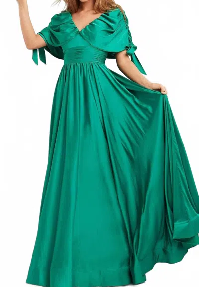Jovani Cap Sleeve A-line Evening Dress In Emerald In Green