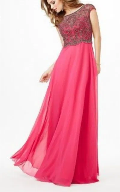 Jovani Cap Sleeve Beaded Bodice Gown In Fuchsia