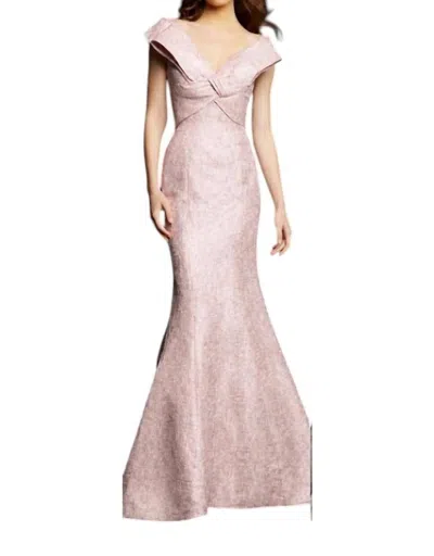 Jovani Cap Sleeved Bow V-neck Gown In Blush In Pink