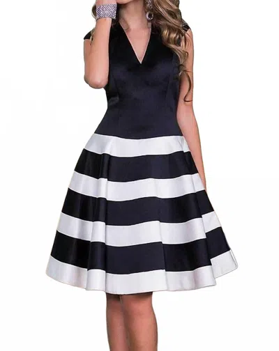 Jovani Cap Sleeved Short Dress In Black/ivory
