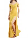 Jovani Cold Shoulder Pleated Prom Dress In Yellow In Multi
