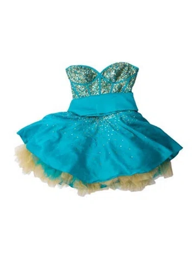 Pre-owned Jovani Colorblock Pattern Mini Dress In Blue