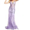 Jovani Corset Bodice Feather Skirt Dress In Lilac In Purple