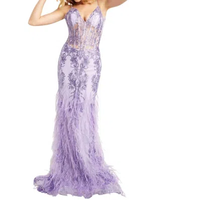 Jovani Corset Bodice Feather Skirt Dress In Lilac In Purple