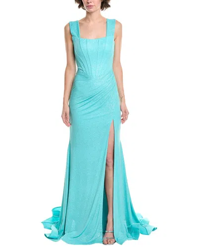 Jovani Corset Bodice Gown In Blue