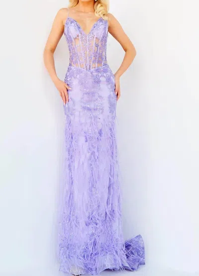 Jovani Corset Bodice V Neck Prom Gown In Lilac In Blue