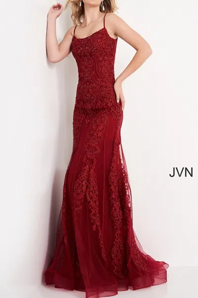 Jovani Corset Evening Gown In Wine In Red