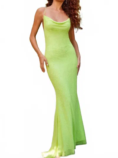 Jovani Cowl Gown In Lime In Green