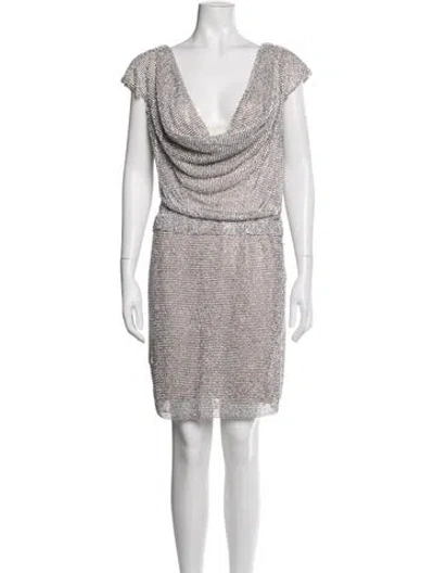 Pre-owned Jovani Cowl Neck Mini Dress In Silver