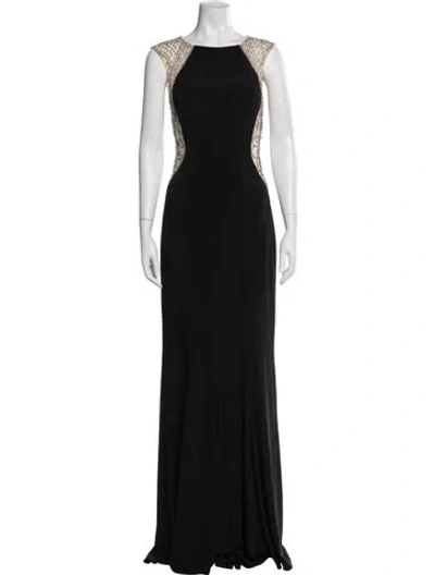Pre-owned Jovani Crew Neck Long Dress In Black